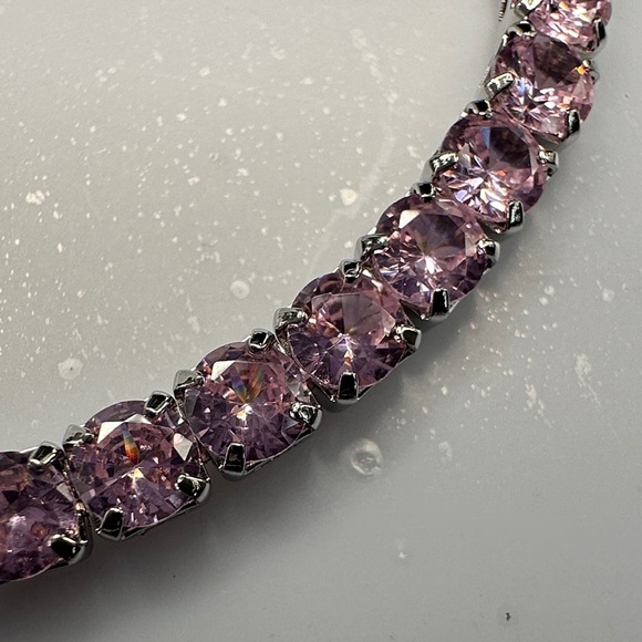 Elegant Silver tone and Pink Tennis Bracelet - Picture 3 of 7